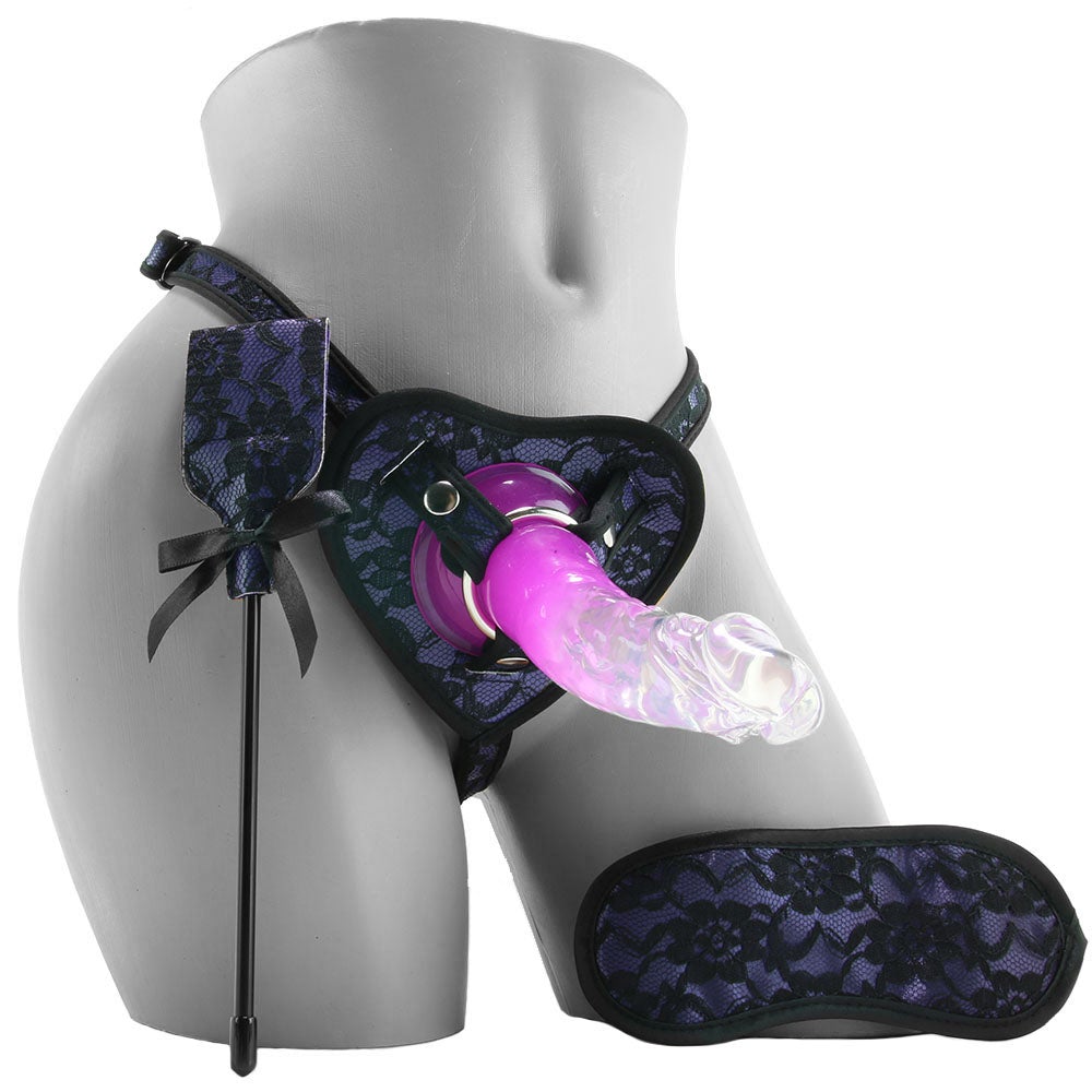Heart-Throb Deluxe Harness Kit &amp; Curved Dildo in Purple