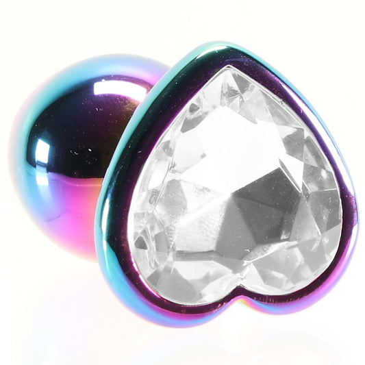Small Aluminum Plug with Clear Heart Gem in Multicolor