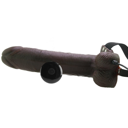 8 Inch Hollow Vibrating Strap-On with Remote in Brown